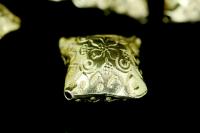 KG-629 Thai karen hill tribe silver 1 gold vermeil fancy square puffy bead