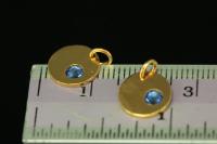 KG-587 thai karen hill tribe silver 1 gold vermeil round disc charm open jump ring with swarovski crystal birthstone(Sep:Sapphire)