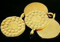 KG-242 Thai karen hill tribe handmade silver 2 gold vermeil hammered om sign disc charm