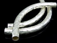 KS-034 Thai karen hill tribe handmade silver 1 huge hammered curved tube bead 