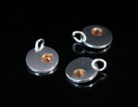 8KH-124 thai karen hill tribe silver 1 round disc charm open jump ring with swarovski crystal birthstone(Nov:Topaz)