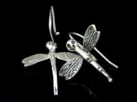 6KH-020 Thai karen hill tribe hanamade silver black & black small pair dragonfly earring 