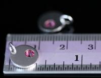 8KH-123 thai karen hill tribe silver 1 round disc charm open jump ring with swarovski crystal birthstone(Oct:Rose)