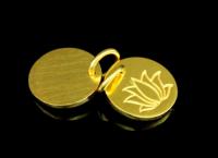 KG-526 Thai karen hill tribe handmade silver 4 gold vermeil printed lotus disc charm