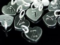 3KH-087 Thai karen hill tribe handemade silver white 6 initial die cut heart charm