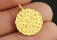 KG-242 Thai karen hill tribe handmade silver 2 gold vermeil hammered om sign disc charm