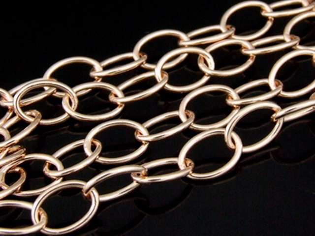 KZ-182 24K rose gold vermeil thai karen hill tribe handmade silver plain oval link chain 24 inch