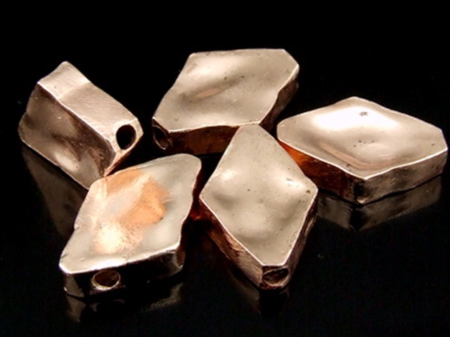 KZ-057 24K rose gold vermeil thai karen hill tribe handmade silver 3 rough rhombus shape bead 