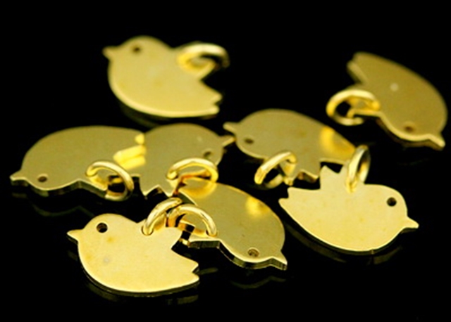 KG-548 Thai karen hill tribe silver 6 gold vrmeil small die cut chick bird shape charm