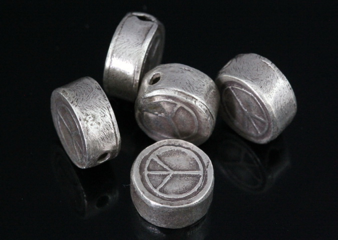 KV-033 Thai karen hill tribe handmade silver 3 peace sign cylinder shaped bead