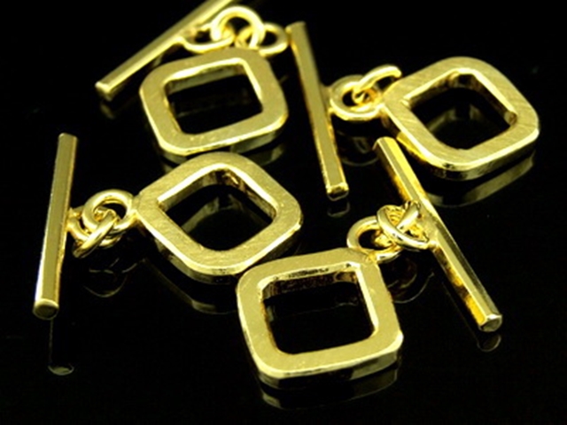 KG-181 24K gold vermeil 1 thai karen hill tribes handmade silver square plain bar toggle