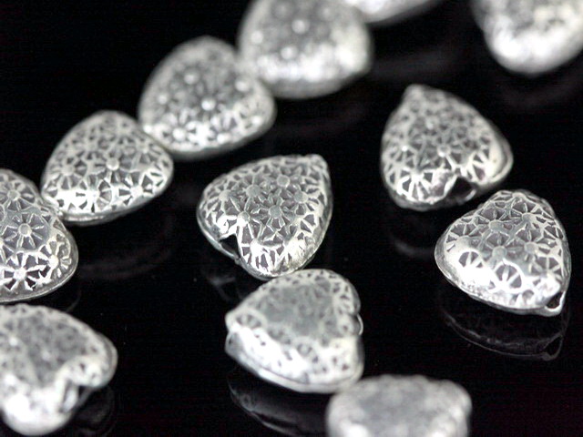 KB-012 thai karen hill tribe silver 6 flower print heart beads