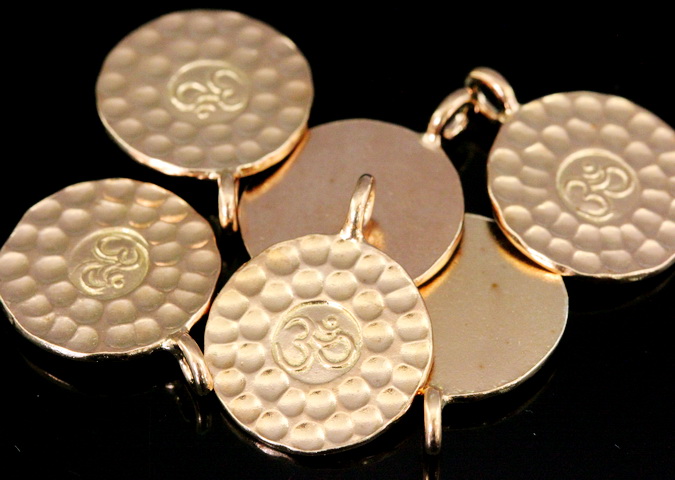 KZ-236 Thai karen hill tribe handmade silver 2 rose gold vermeil medium hammered om sign disc charm