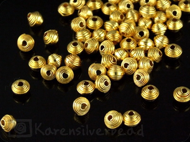 KG-029 24K gold vermeil 10 thai karen hill tribes handmade silver small wrap bicone bead 