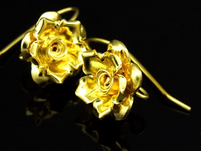 KG-495 Thai karen hill tribes handmade 24K gold vermeil over silver pair wild flower rose earring 