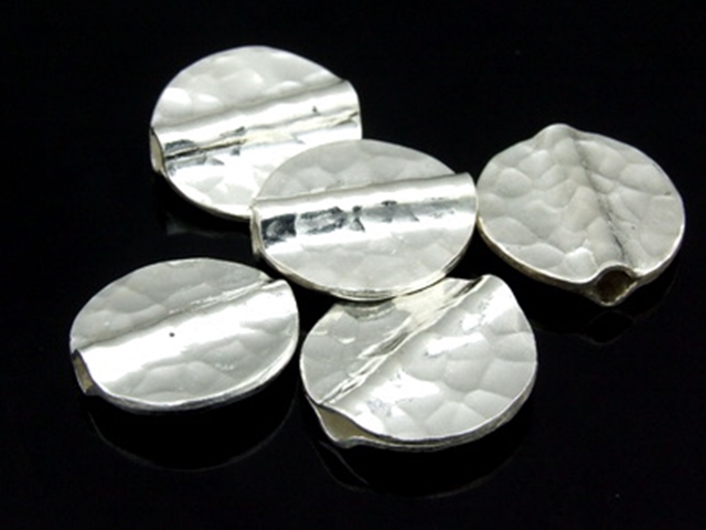 KV-043 Thai karen hill tribe handmade silver 4 hammered flat round disc bead