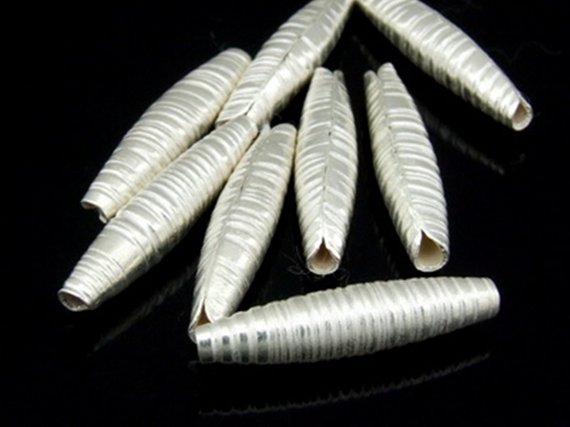 KS-052 Thai karen hill tribe handmade silver 2 small scratch bicone bead