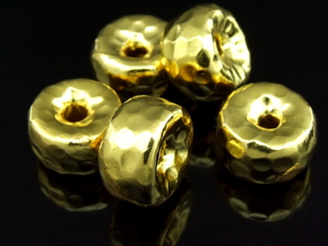 KG-334 24k gold vermeil thai karen hill tribe handmade silver 2 Hammered wheel shape bead