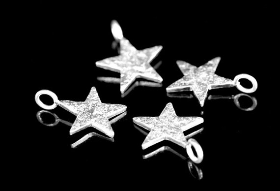 3KH-009 thai karen hill tribe handmade silver 4 die cut star shape charm 12.0 mm