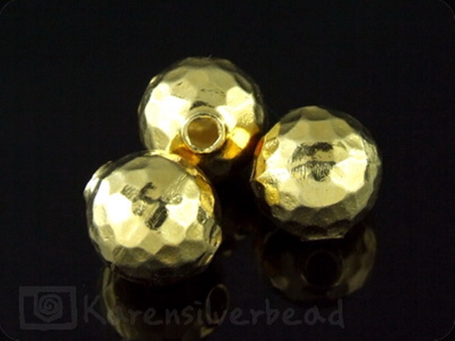 KG-032 24K gold vermeil 2 thai karen hill tribes handmade silver hammered ball bead