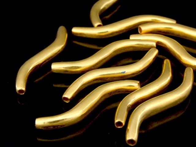 KG-508 24K  Gold vermeil thai karen hill tribe handmade silver 2 plain curve tube bead