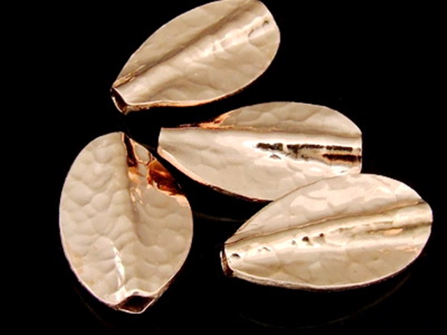 KZ-153 24K rose gold vermeil thai karen hill tribe handmade silver 2 hammered twist leaf bead 