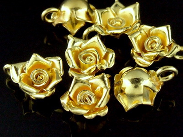 KG-052 24K gold vermeil 2 thai karen hill tribes handmade silver wild rose charm