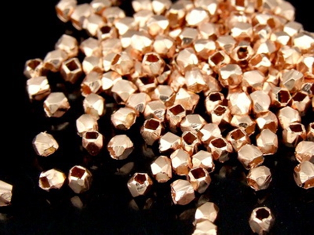 KZ-037 24K rose gold vermeil thai karen hill tribe handmade silver 50 mini facet bead