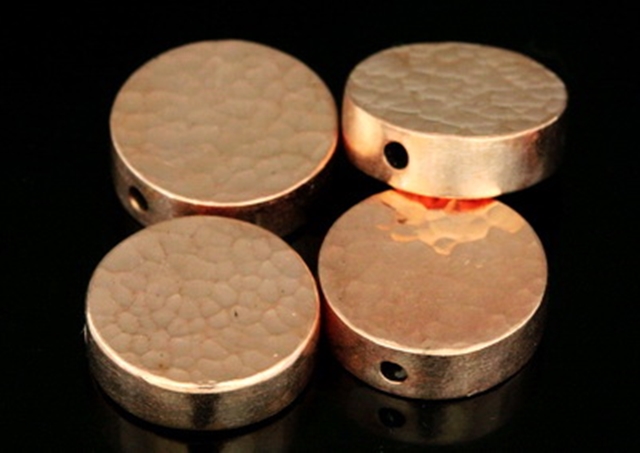 KZ-219 Thai karen hill tribe silver 2 rose gold vermeil hammered cylinder round shaped bead