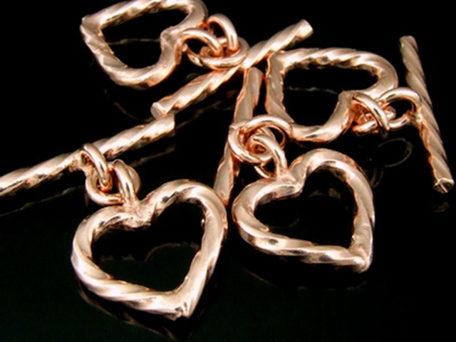 KZ-093 24K rose gold vermeil thai karen hill tribe handmade silver 1 twist bar heart shape toggle 