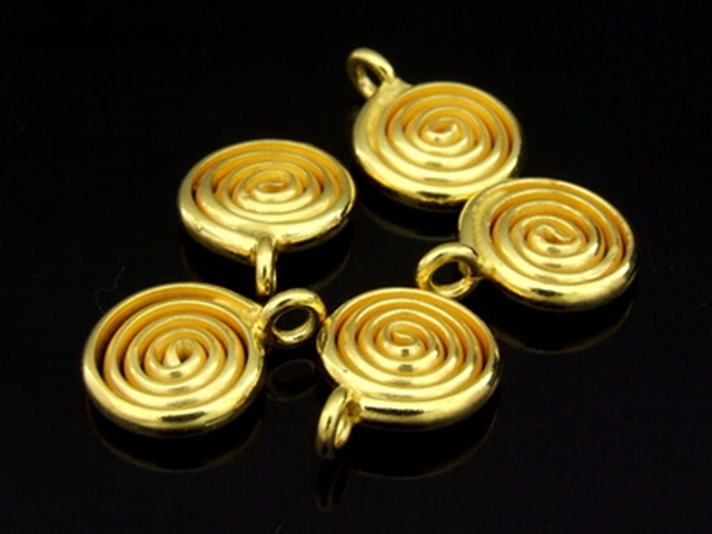KG-489 24K gold vermeil Karen hill tribe handmade silver 2 swirl wire round dics charm
