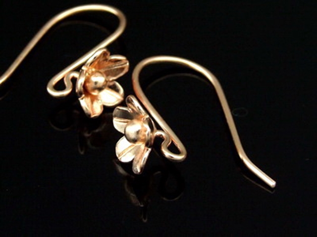 KZ-195 Thai karen hill tribes handmade 24K rose gold vermeil over silver pair wild flower earring 