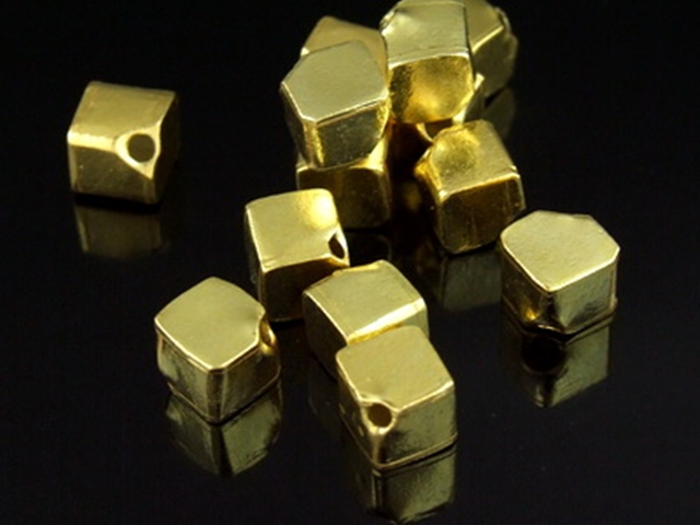 KG-062 24K gold vermeil 4 thai karen hill tribes handmade silver plain cube beads