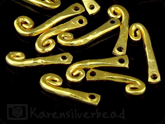 KG-024 24K gold vermeil 5 thai karen hill tribes handmade silver swirl bar bead