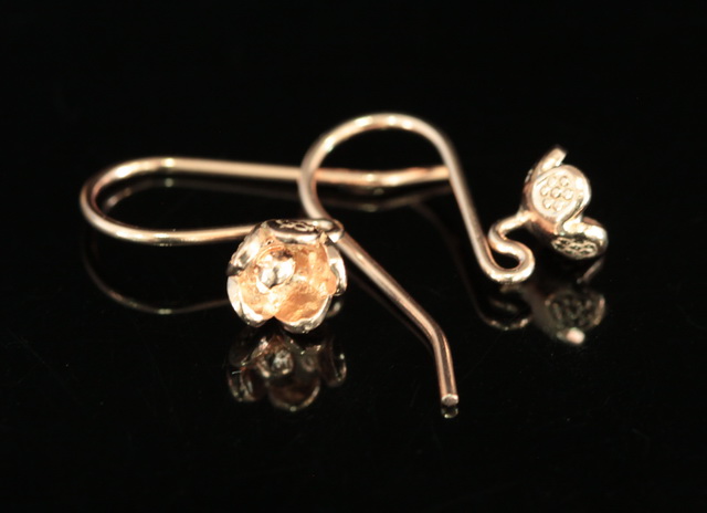 KZ-197 Thai karen hill tribes handmade 24K rose gold vermeil over silver pair wild flower earring 