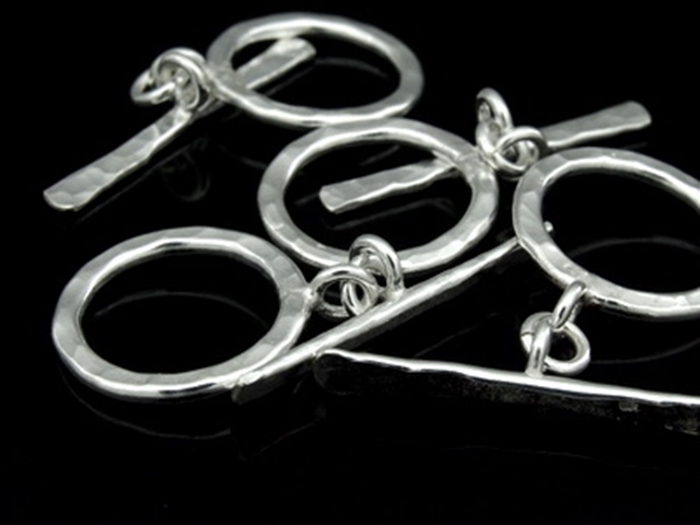 KR-043 Thai karen hill tribe handmade silver 2 hammered round toggle