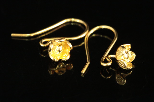 KG-486 Thai karen hill tribes handmade 24K gold vermeil over silver pair wild flower earring 