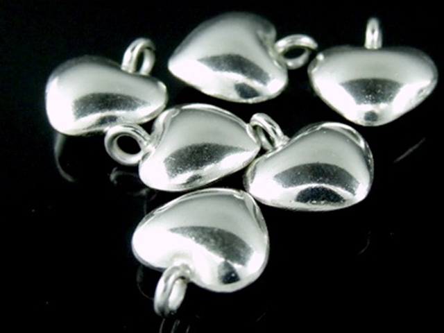 3KH-114 Thai karen hill handmade silver 2 plain puffy heart charm