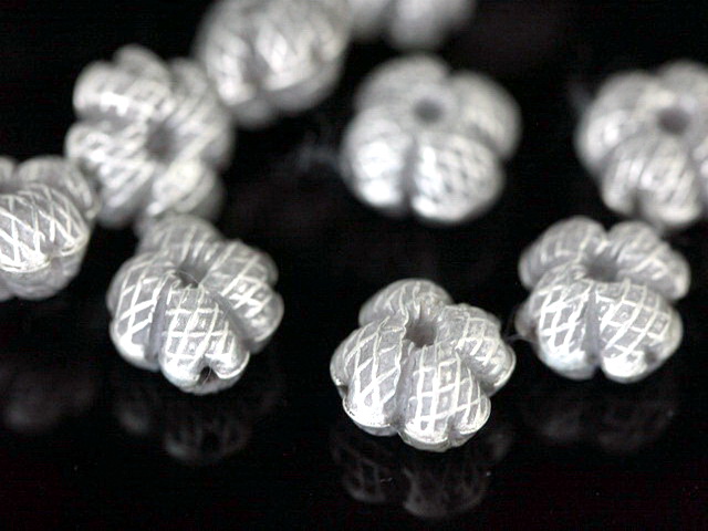KD-014 thai karen hill tribe silver 4 flower puffy beads
