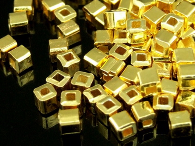 KG-185 24K gold vermeil 20 thai karen hill tribes handmade silver mini cubic bead