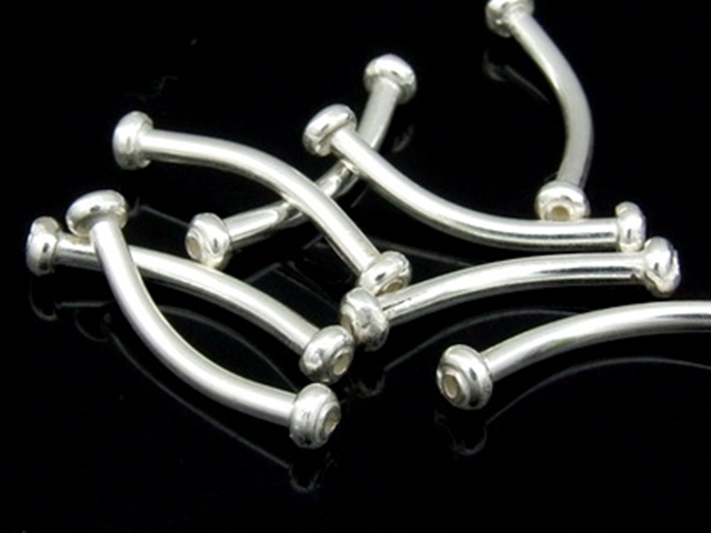 KS-051 Thai karen hill tribe handmade silver 4 small plain curved tube bead