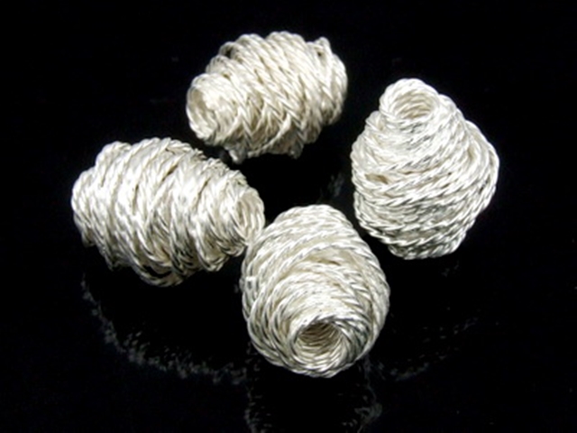 KS-037 Thai karen hill tribe handmade silver 2 Twist wire wrap bicone bead