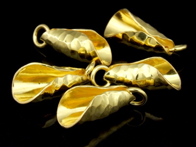 KG-425 24K gold vermeil Karen hill tribe handmade silver 2 hammered curve petal charm 