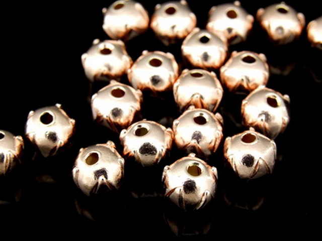 KZ-013 24K rose gold vermeil thai karen hill tribe handmade silver 4 plain lotus bead